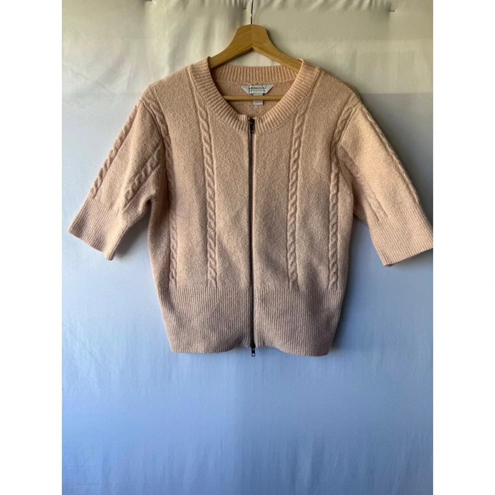 Modern Supply by Sanctuary Peach‎ Cable Knit Zip Front Short Sleeve Sweater S